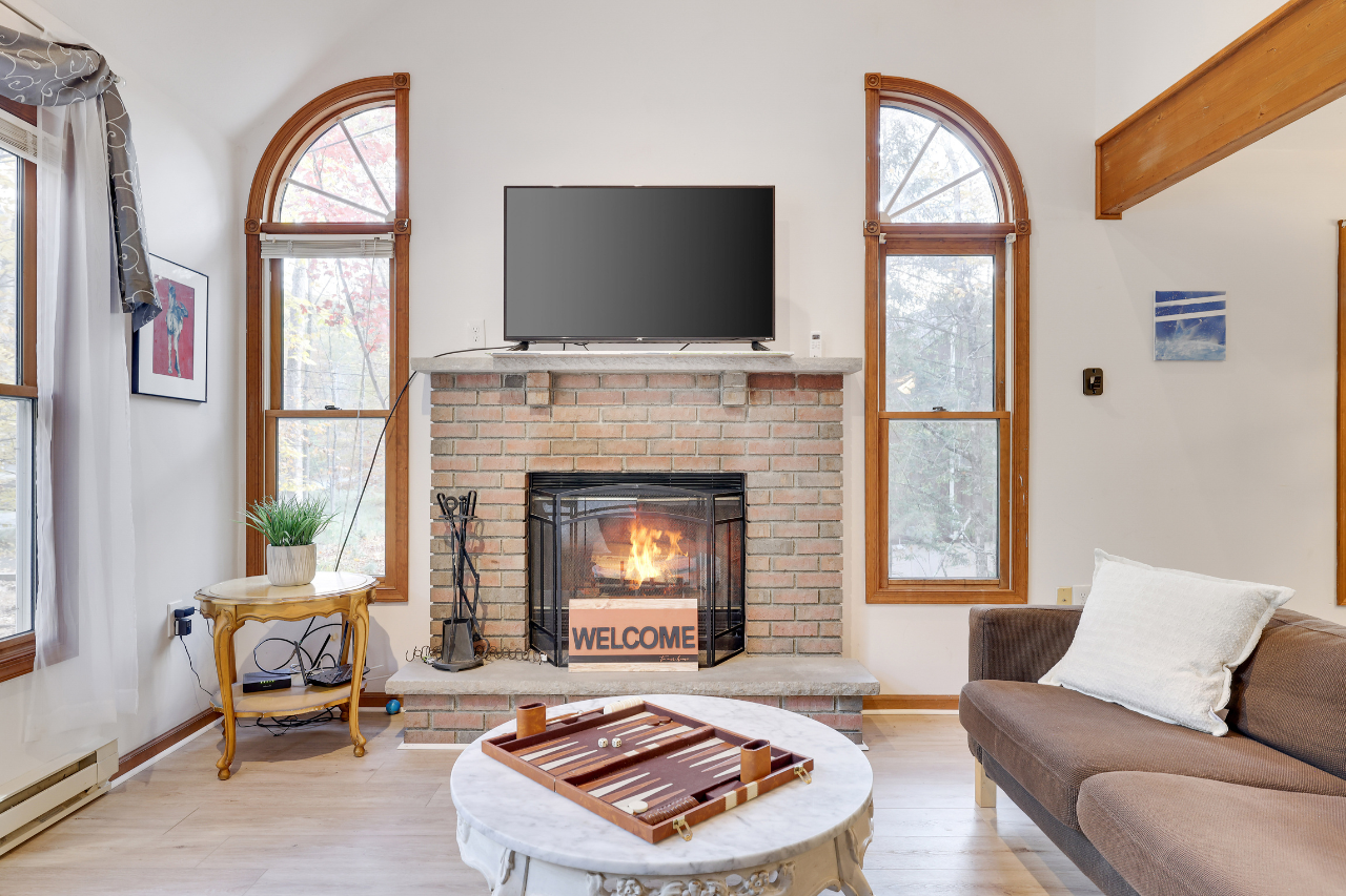 Residential property living room with warm fireplace